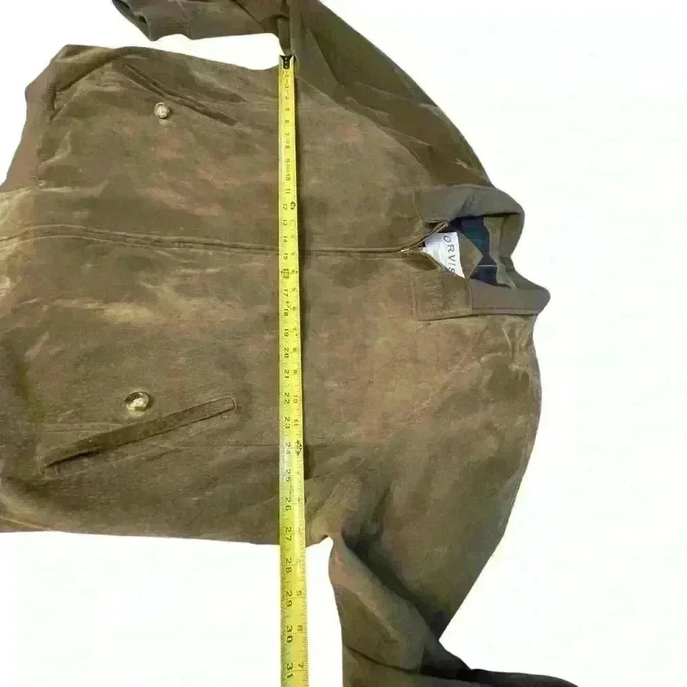 Men’s Vtg ORVIS Sporting Traditions LEATHER Jacket Coat sz XL Zip Up Olive Green - Picture 3 of 9